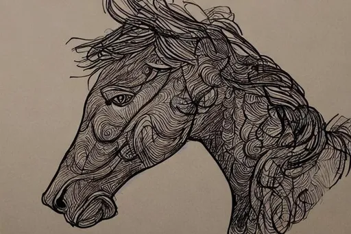 Prompt: Simple Single continuous line drawing of elegant horse