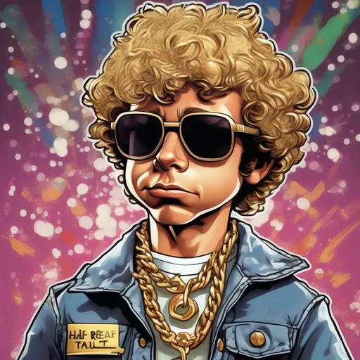 Prompt: half real low brow hard edge graffiti cartoon vector illustration {portrait of nerdy NAPOLEON DYNAMITE wearing big gold chain} created by ed roth & jamie hewlett in the style of garbage pail kids, highly detailed, bokeh, cinemascope, moody, epic, flippin sweet
