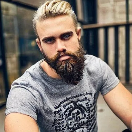 Cute Men Gules Hair Blonde Beard 6 Pack With Blue Re Openart 