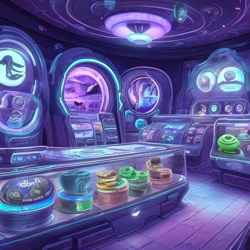 Prompt: alien coin shop interior, widescreen, surprise me