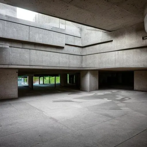 Prompt: brutalist architecture courtyard. with lots of natural light