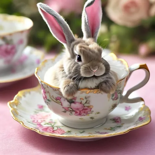 Prompt: A bunny in a tea cup
