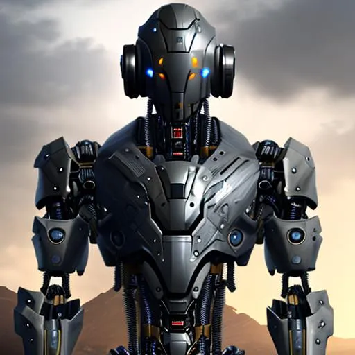 Futuristic humanoid droid soldier with military tact