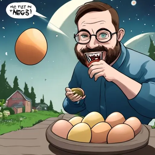 Prompt: Man eating eggs universe