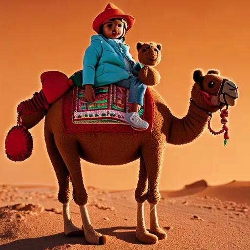 Prompt: Camel toy girl in desert 