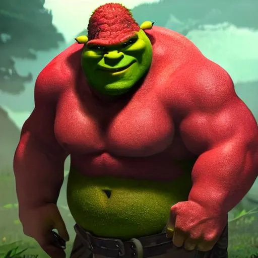 Prompt: Red BUff Shrek posing HIgh detailed 4K