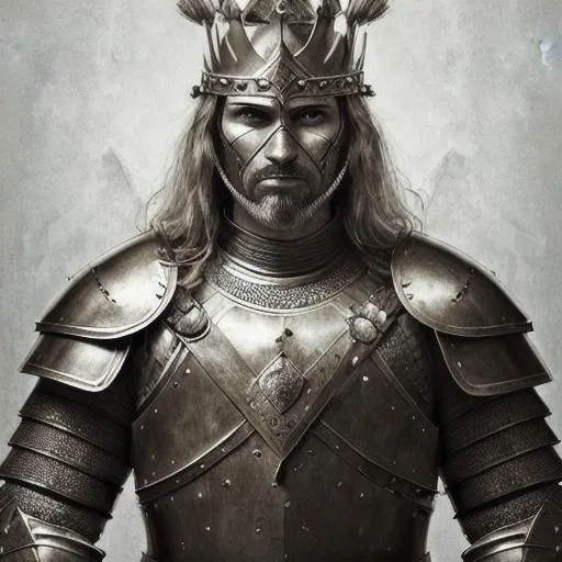 Prompt: Portrait of a warrior king in full armor and ready for battle