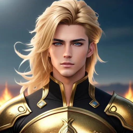 Prompt: {{{{highest quality concept art masterpiece}}}} oil painting, fantasy {{visible textured brush strokes}}, Full Body hyperrealistic intricate perfect full body of attractive stunning masculine 25 years old anime like human man warrior {{hyperrealistic intricate styled cut, dirty blonde beautiful hair}} and {{hyperrealistic perfect clear brown eyes}} and hyperrealistic intricate perfect attractive beautiful stunning masculine face wearing {{hyperrealistic  intricate black plate mail outfit}} soft skin and light blue blush cheeks and scary sadistic mad, face perfect anatomy, perfect composition approaching perfection, hyperrealistic intricate, standing in front of a waterfall, anime vibes, fantasy, cinematic volumetric dramatic dramatic studio 3d glamour lighting, backlit backlight, 128k UHD HDR HD, professional long shot photography, unreal engine octane render trending on artstation, triadic colors, sharp focus, occlusion, centered, symmetry, ultimate, shadows, highlights, contrast, 