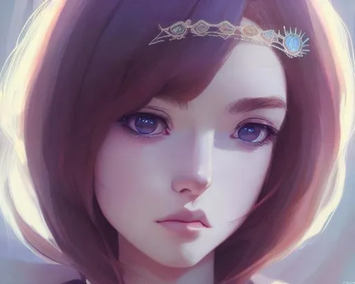 Prompt: Closeup face portrait of a {person}, smooth soft skin, big dreamy eyes, beautiful intricate colored hair, tiara, symmetrical, anime wide eyes, soft lighting, detailed face, by makoto shinkai, stanley artgerm lau, wlop, rossdraws, concept art, digital painting, looking into camera