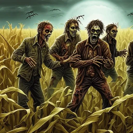 Prompt: Zombies in cornfield