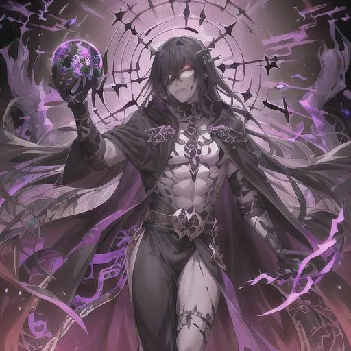 male necromancer in a long, flowing black robe, ador... | OpenArt