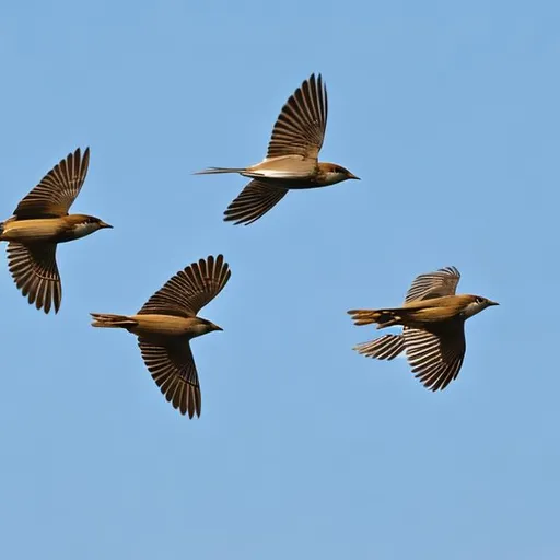 Prompt: Three sparrows flying
