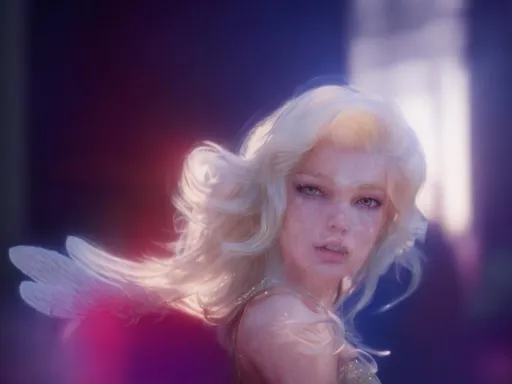 Prompt: A white  pretty girl angel with a clear pretty face, this has to be extremally detailed  and clear, and have very bright colors . 
