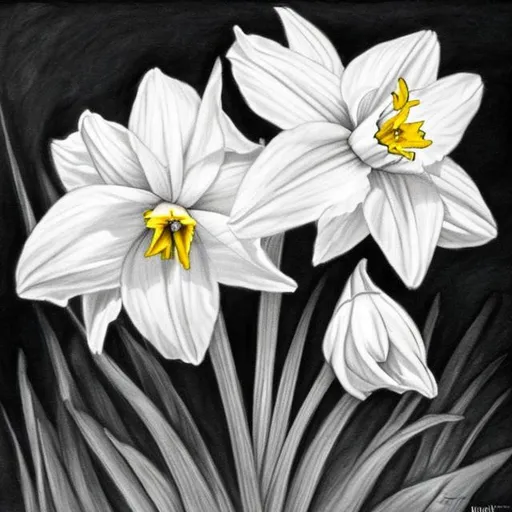 Prompt: Daffodil drawing BLACK AND WHITE FOR COLORING BOOK