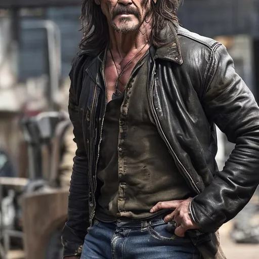Prompt: portrayed as a rugged and charismatic character with a strong presence. He has a tall and muscular physique, which he often showcases through his actions and fight sequences hairstyle is short and unkempt, with a slight In terms of clothing, Rocky is often seen wearing a variety of outfits throughout the movie. One of his notable looks is a black leather jacket paired with jeans, which gives him a rebellious and edgy vibe. He also wears casual shirts, t-shirts, and occasionally traditional Indian attire, depending on the scene and setting that adds to his tough appearance. He usually sports a stubble or a well-groomed beard, further enhancing his ruggedness.In terms of clothing, Rocky is often seen wearing a variety of outfits throughout the movie. One of his notable looks is a black leather jacket paired with jeans, which gives him a rebellious and edgy vibe. He also wears casual shirts, t-shirts, and occasionally traditional Indian attire, depending on the scene and setting.

Rocky's overall style reflects a combination of contemporary fashion and an element of rawness. His clothing choices, along with his physicality and confident demeanor, contribute to his portrayal as a powerful and formidable character in the film.