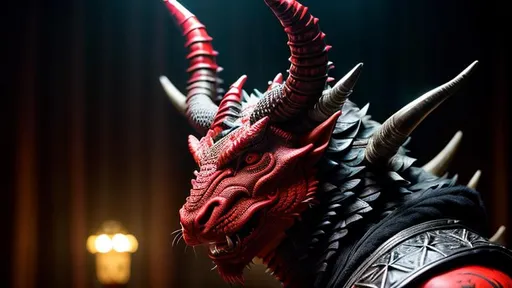 Prompt: Horned Red Dragon, Red Skin and eyes, Black markings on his face, Black horns with red tips,  Photorealistic, Intricately Detailed, Hyper Detailed, Hyper Realistic, Volumetric Lighting, Beautiful coloring and face detail, Rifts Savage Worlds Inspired