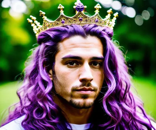 Prompt: hyper detailed crown, long purple hair, hyper detailed, realistic, hyper realistic, film quality