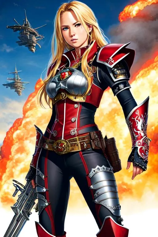Prompt: Poster art, high-quality high-detail highly-detailed breathtaking hero, ((Hiromu Arakawa art)) Pirate, blond hair, pirate armour, sea world setting, has highly detailed scaled body, detailed carbon fibre pirate amour, wearing black and red futuristic mech pirate armor, highly detailed face, full form, epic, 8k HD, ice, sharp focus, ultra realistic clarity. Hyper realistic, Detailed face, portrait, realistic, close to perfection, more black in the armour, 
wearing blue and black armour, wearing carbon black cloak with red, full body, high quality cell shaded illustration, ((full body)), dynamic pose, perfect anatomy, centered, freedom, soul, Black short hair, approach to perfection, cell shading, 8k , cinematic dramatic atmosphere, watercolor painting, global illumination, detailed and intricate environment, artstation, concept art, fluid and sharp focus, volumetric lighting, cinematic lighting, 
