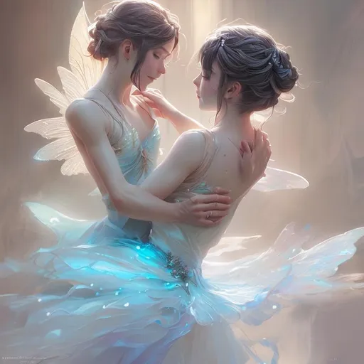 Prompt: A fairy couples dancing in a ballroom, Digital art,  by makoto shinkai, stanley artgerm lau, wlop, rossdraws, concept art, digital painting, looking into camera