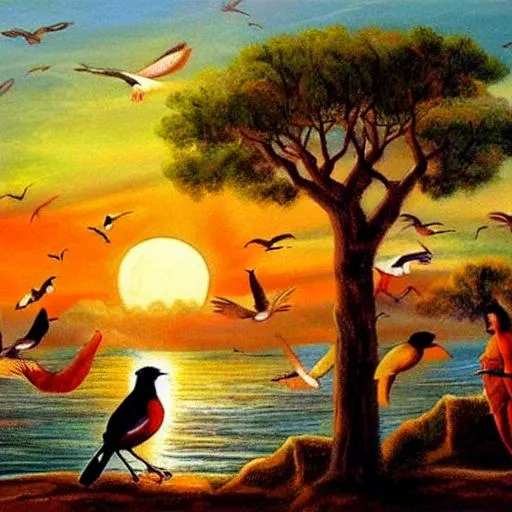 Sunset drawing with birds, most probably seagulls by Mell0draws on  DeviantArt