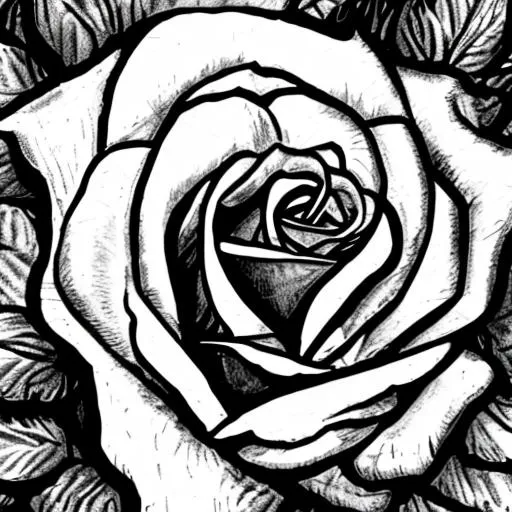 Prompt: black and white coloring page image of a rose 