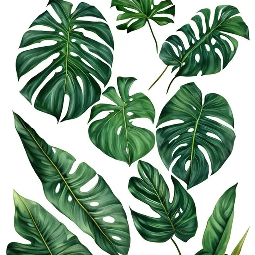 Prompt: botanical artwork of monsteras on a white background