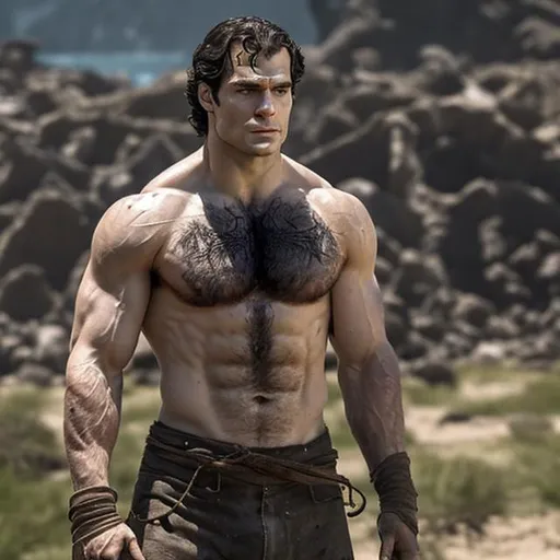 Prompt: Shirtless Henry cavill with lots of body hair 