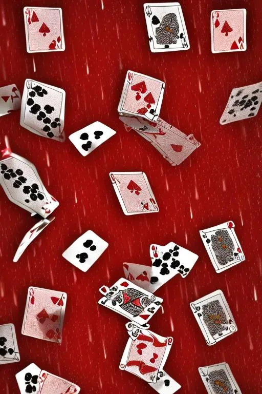Prompt: a red wallpaper with raining poker card symbol