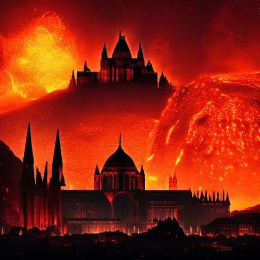 Prompt: mustafar, lava planet, gothic cathedral, night