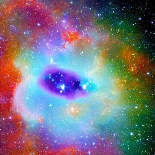 Prompt: deep space nebulae shaped like giant creatures multi colors, pulsars, quasars, and black holes 