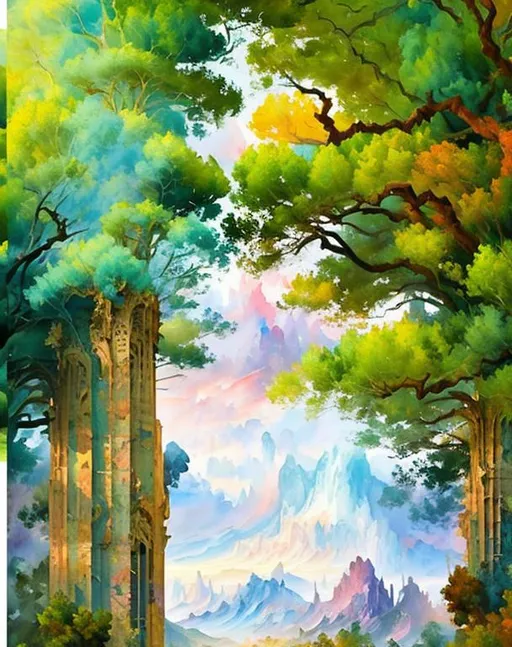 Prompt: Cinematic fantasy landscape in Gouache Style, Watercolor, Museum Epic Impressionist Maximalist Masterpiece, Thick Brush Strokes, Impasto Gouache, thick layers of gouache watercolors textured on Canvas, 8k Resolution, Matte Painting oil painting by James Gurney Abstract World