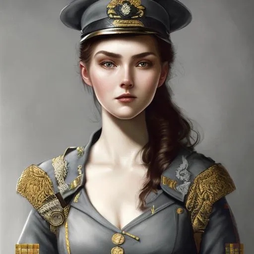 Prompt: #Vasa# character, soldier, world war two grey uniform, intricate, elegant, highly detailed, digital painting, artstation, concept art, smooth, sharp focus, illustration, art by artgerm and greg rutkowski and alphonse mucha, 8k, <lora:iu_V35:0. 5> <lora:epiNoiseoffset_v2:0. 5>