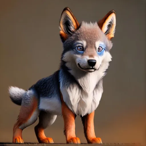 Prompt: Wolf pup cute blue eyes fluffycoat woods sunny fall
