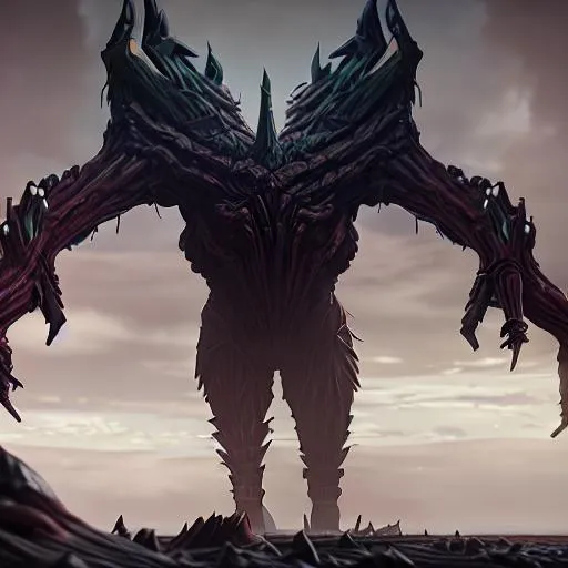 Prompt: a titan creature, powerful and destructive as it towers over continents, kilometres in length and wide in girth. This enormous titan is crafted of the most intense of nightmares