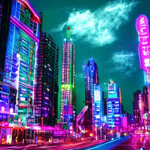 Prompt: city of future with neon lights