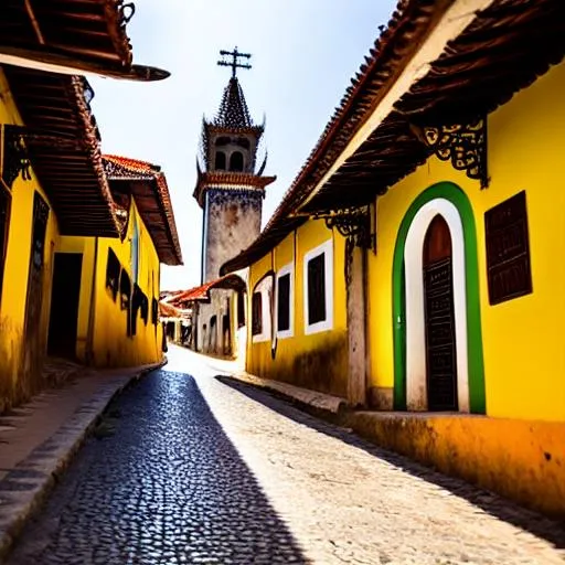 Prompt: Medieval Brazilian city streets.
