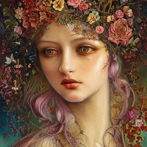 Prompt: daniel merriam art, jennifer healey art, tatyana doronina art, fantasy art, beautiful renaissance painting of woman, perfect face, painting of full body rennaissance gown, sparkles, Beautiful goddess, Haute Couture, princess dress, beautiful symmetrical face, pre-raphaelite, soft shadows, stunning, dreamy, elegant, ornate, style of michael parks, tom bagshaw, roberto ferri and Marco mazzoni, hyper-realistic, matte painting , enhanced, photo render, 8k, art by artgerm, wlop, loish, ilya kuvshinov, 8 k hyperrealistic, crackles, hyperdetailed, beautiful lighting, detailed background, depth of field, symmetrical face, frostbite 3 engine, cryengine, bubbles, dragonflies, garden of roses and peonies background, ultra detailed, soft lighting