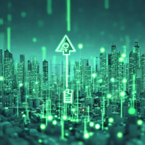 Prompt: AI controlling and minimizing energy consumption of buildings, with green on the background
