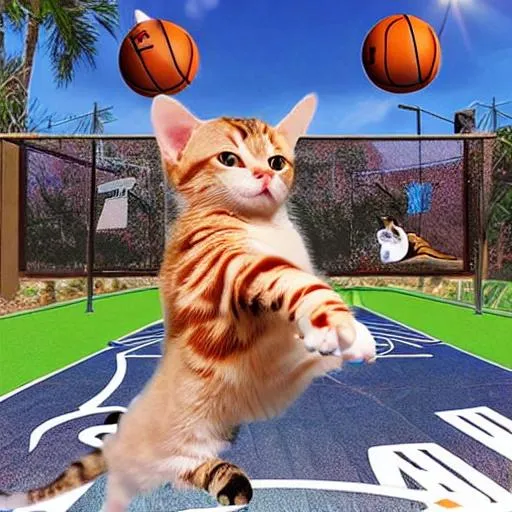 Gato Joga Basquete No Campo 3 Imagem de Stock - Imagem de prado