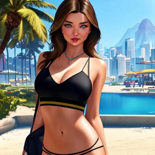 Prompt: Miranda Kerr in GTA 5, beautiful, sunny day, highly detailed, realistic, los santos