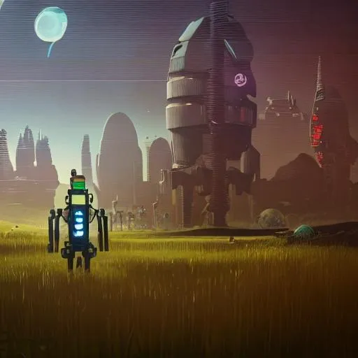 Prompt: a oil painting of Cyberpunk robot in eternal planet from No man’s sky by Simon Stålenhag, in style of fractal landscape by H.R. Giger,neonpunk, Sci-Fi, 8k, ultra detail, volumetric lighting, unreal engine, octane render, ultra realistic, max quality, epic 35 mm lens shot, photorealism