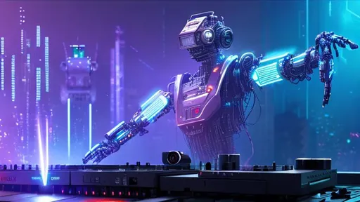 Prompt: dancing dj robots and a lasershow, perfect composition, hyperrealistic, super detailed, 8k, high quality, trending art, trending on artstation, sharp focus, studio photo, intricate details, highly detailed, cyberpunk, by greg rutkowski