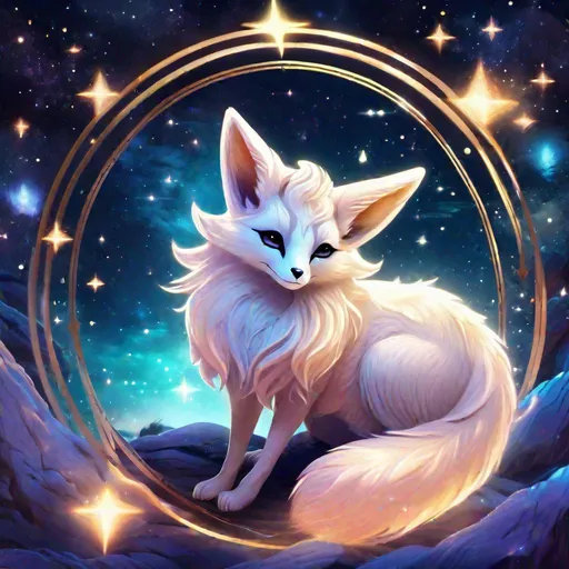 Prompt: portrait of A majestic translucent traditional inari fox that is glowing, nebula, glitter, in the den, beneath the stars, bioluminescent, highres, best quality, concept art
