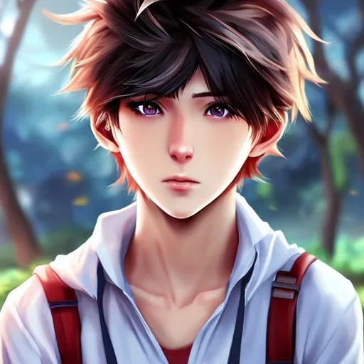 Prompt: Anime handsome boy 18 realistic boy like Gamer 
