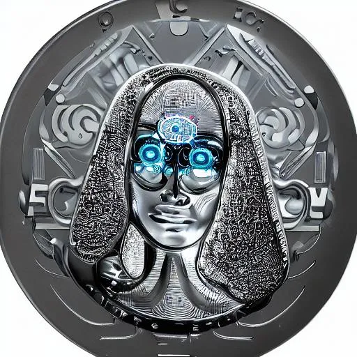 Prompt: artificial intelligence silver collor and face coin