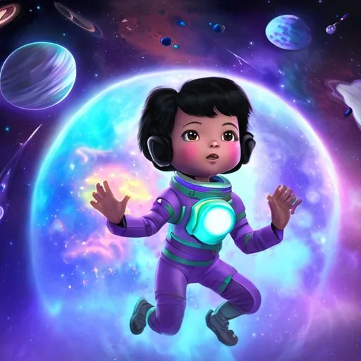 Prompt: Girl on space fighting space boy, purple background