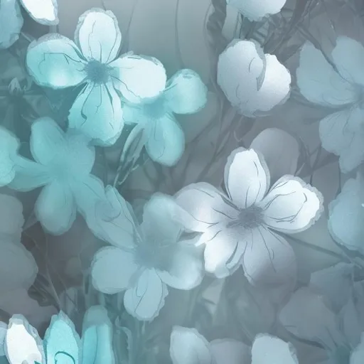 Prompt: abstract shimmer diffuse light blue silver flowers