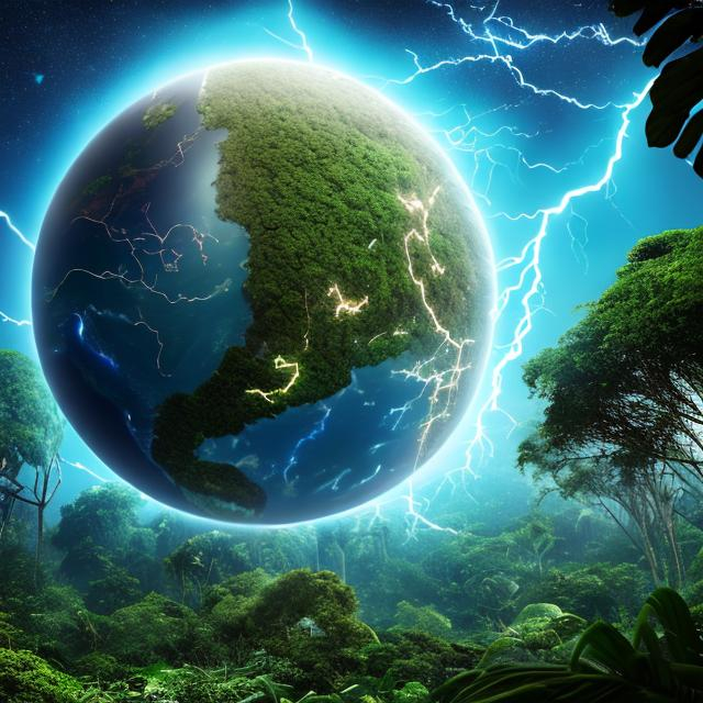 A floating earth globe in the middle of a jungle wit... OpenArt