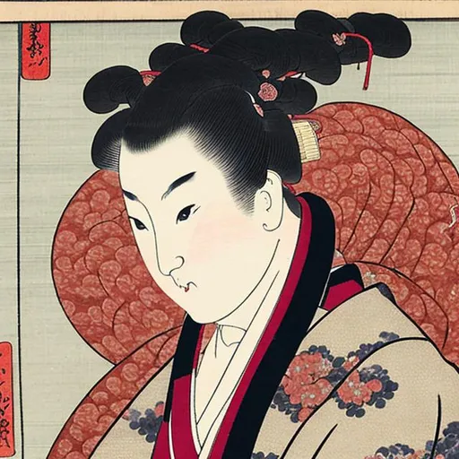 Prompt:  Ukiyo-e is a genre of Japanese art which flourished from the 17th through 19th centuries. Its artists produced woodblock prints and paintings of such subjects as female beauties; kabuki actors and sumo wrestlers