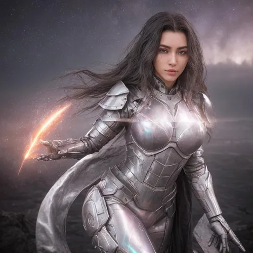 Prompt: splash art, hyper detailed, hyper realistic, highly detailed, dark, surreal heavy mist, floating at the edge of the world, With the Milkyway galaxy in the background,

Focused on a computer generated hologram of a super cute, beautiful, ultra realistic young adult woman Time Guardian Goddess, wearing Obsidean Armor,

Gorgeous, highly detailed facial features, long legs, vibrant sumptuous perfect body, ultra pale, visible midriff, 

Eating a large sandwich, holding a beer,

Perfect studio lighting, perfect shading. HDR, UHD, high res, 64k, cinematic lighting, special effects, hd octane render, professional photograph, trending on artstation, .